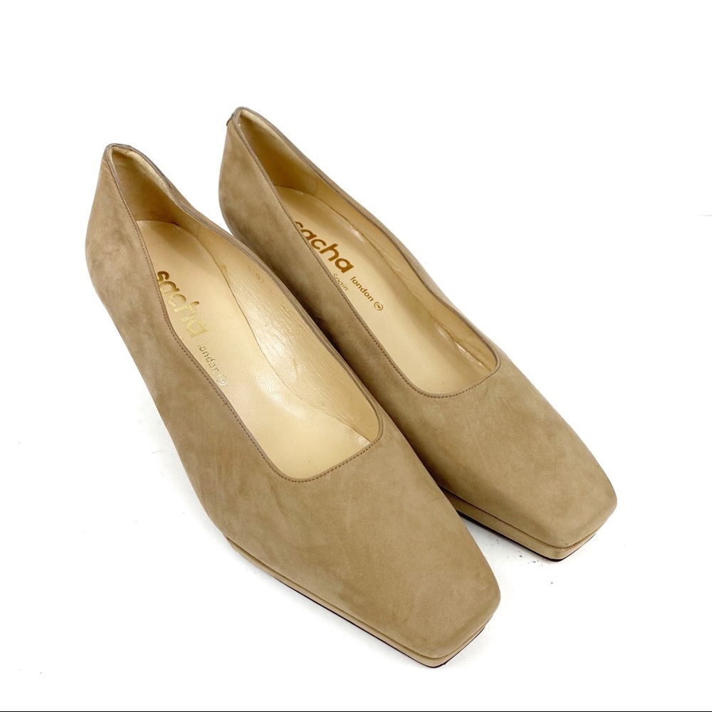 Sacha London Square Toe Tan Wedge Pump Size 9.5
